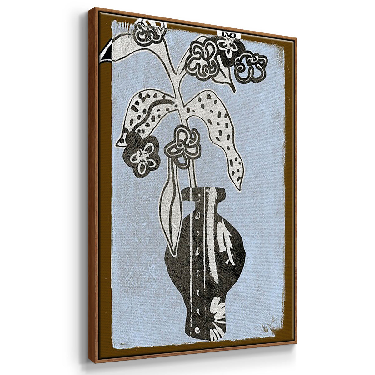 Graphic Flowers in Vase I - Framed Premium Gallery Wrapped Canvas L Frame 3 Piece Set - Ready to Hang