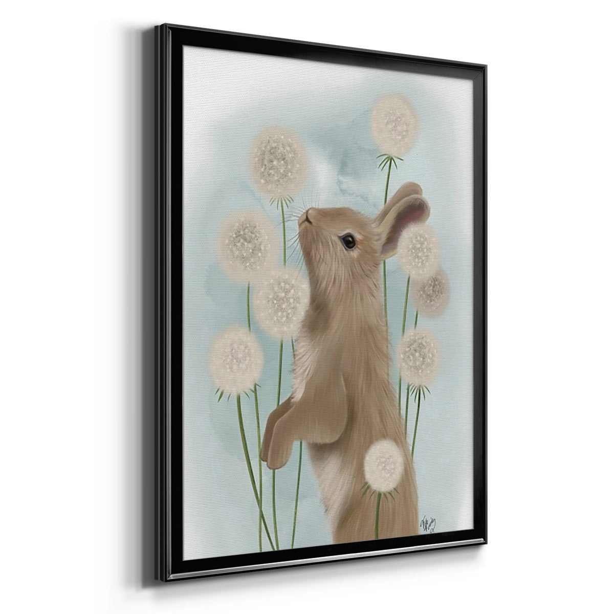 Rabbit In Dandylions - Modern Framed Canvas Print