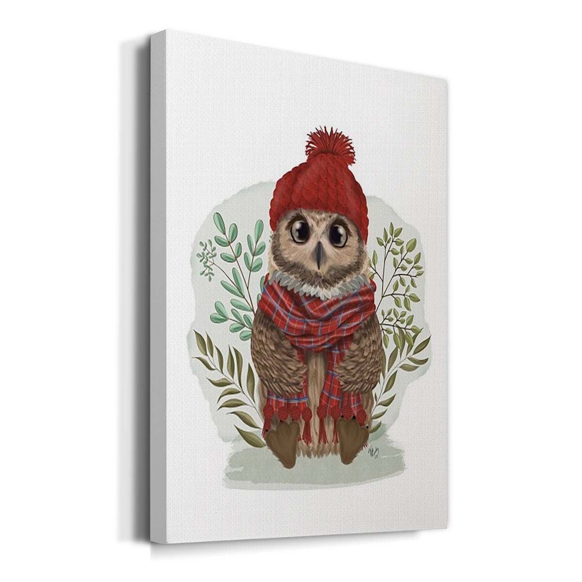 Owl in Tartan Scarf - Canvas Art Print