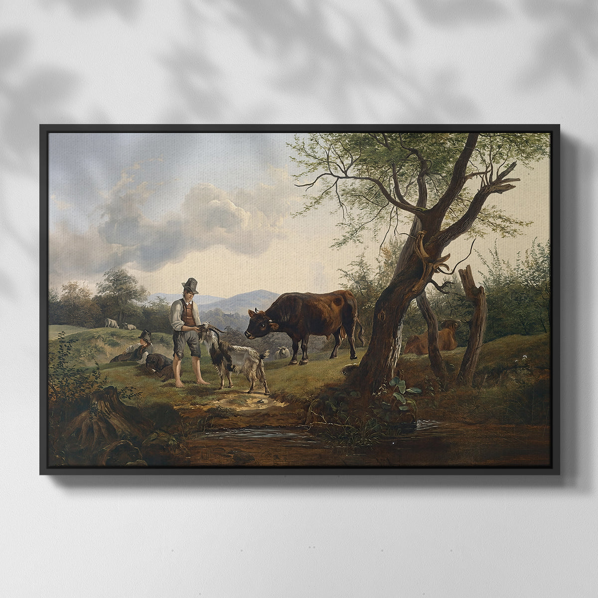 Shepherd with Billy Goat, c. 1830 - Floater Framed Canvas Print