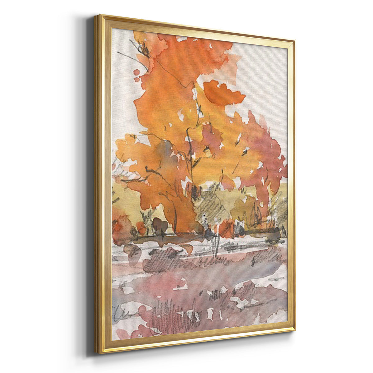 Watercolor Treeline Sketch II - Modern Framed Canvas Print