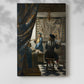 Canvas art print of a detailed studio scene with figures and rich textures with a soft shadow on a white background.