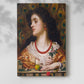 Canvas art print of a refined female figure with rich color and soft expression with a soft shadow on a white background.