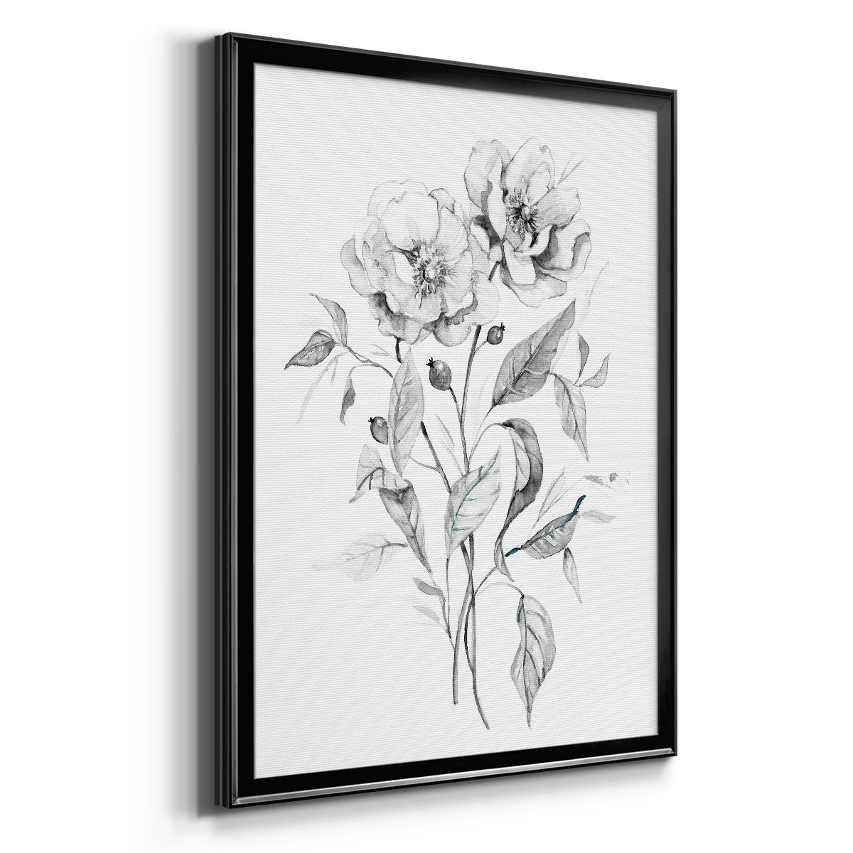 Wild Roses Sketch - Modern Framed Canvas Print