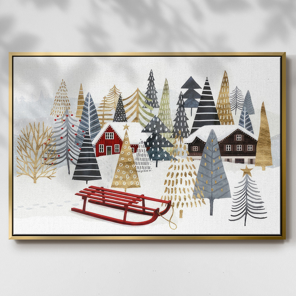 Christmas Chalet Collection A - Framed Gallery Wrapped Canvas in Floating Frame