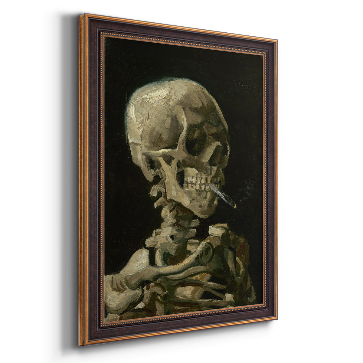 Head of a Skeleton with a Burning Cigarette - Ornate Framed Canvas Print