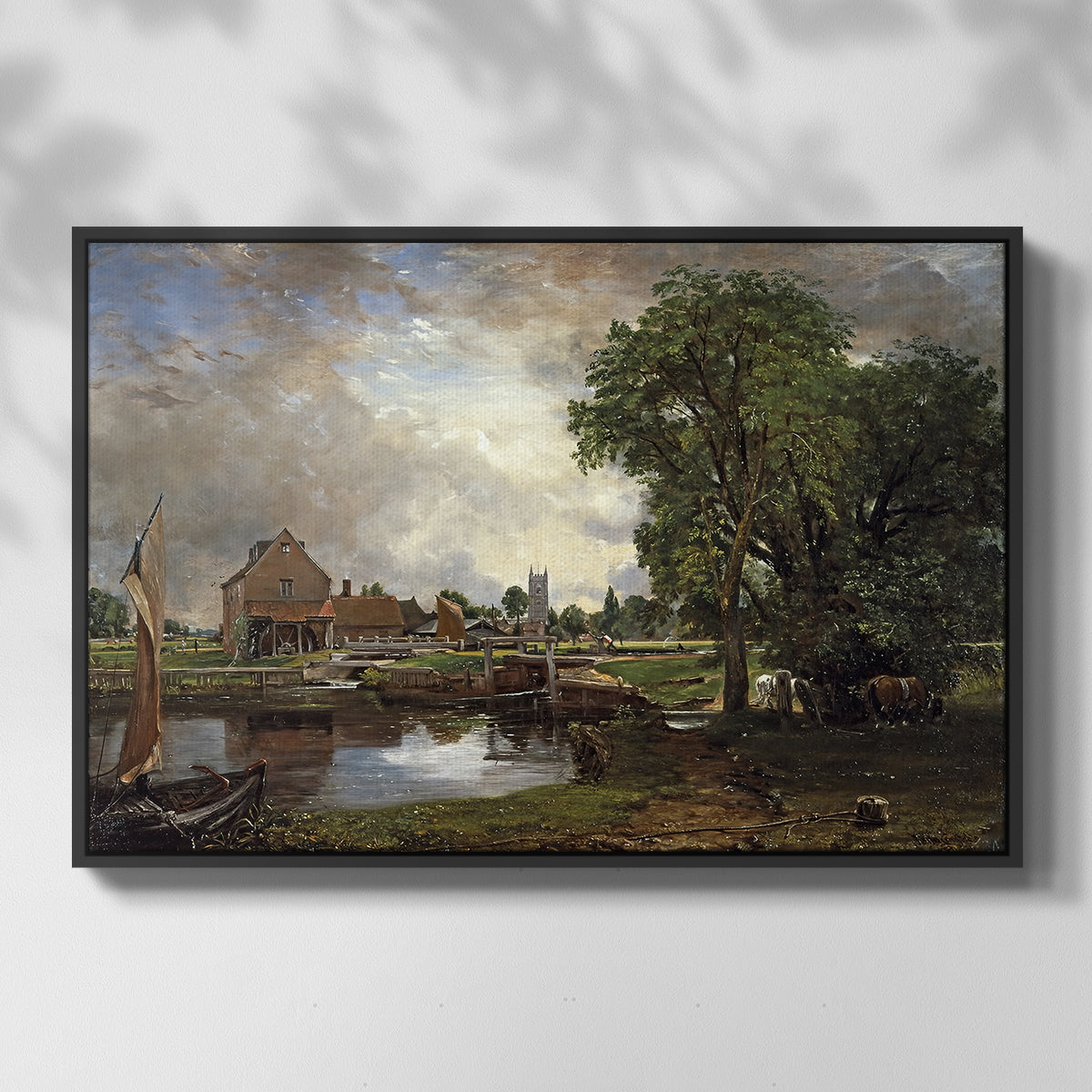 Dedham Lock and Mill, c. 1820 - Floater Framed Canvas Print