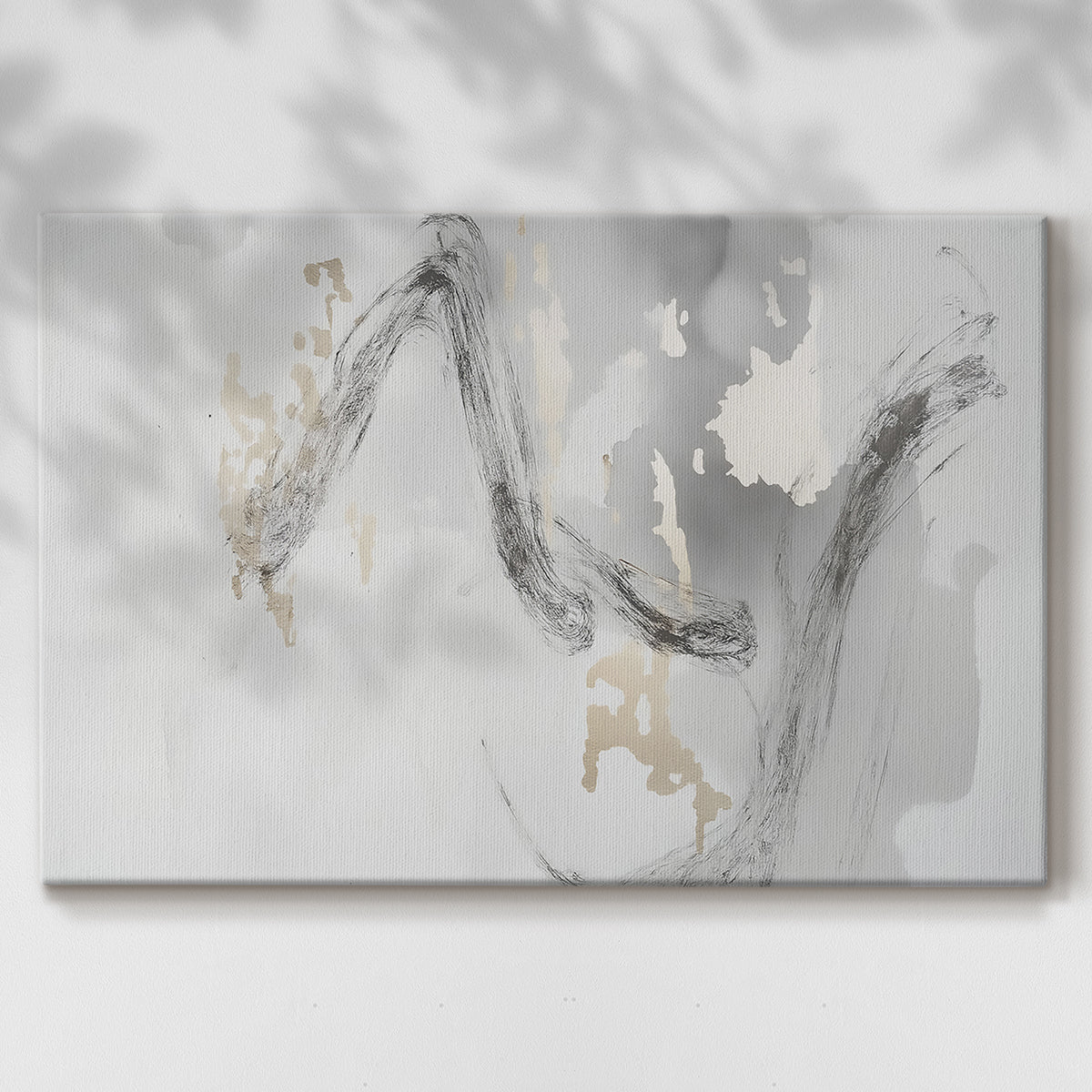 Abstract wall art blending soft tones with bold brush strokes in a contemporary setting