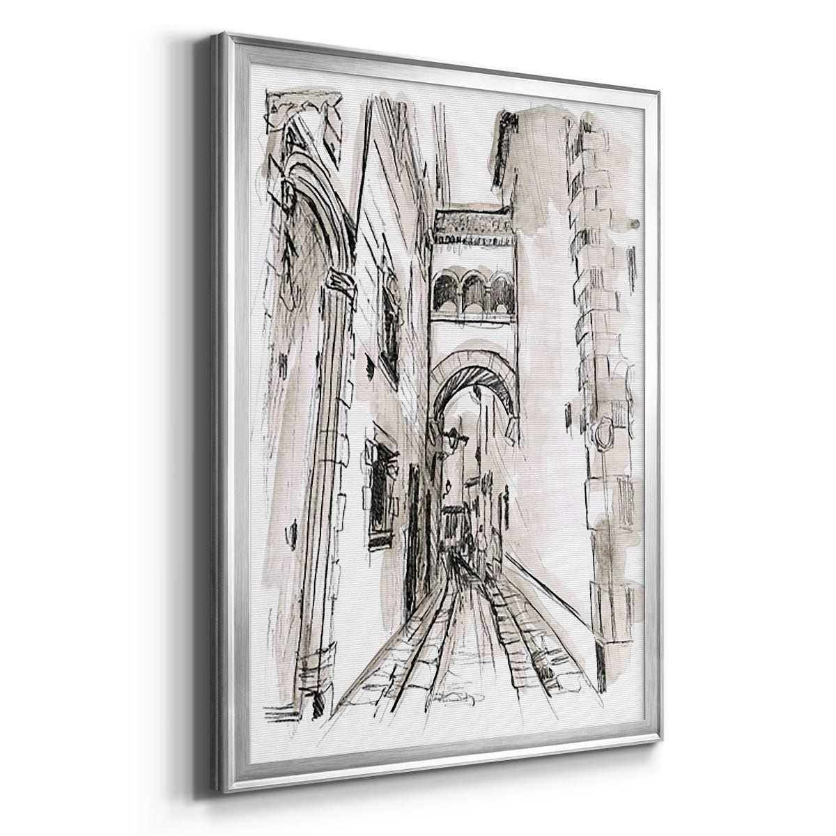 Europe Street Sketches II - Modern Framed Canvas Print