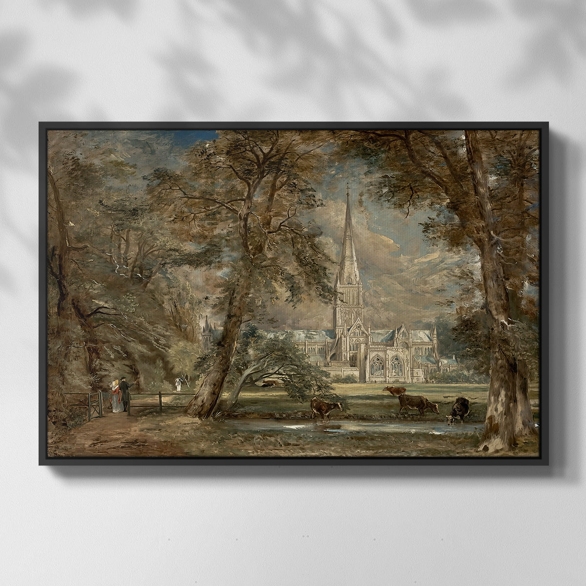 Salisbury Cathedral from the Bishop's Grounds, c. 1822-1823 - Floater Framed Canvas Print