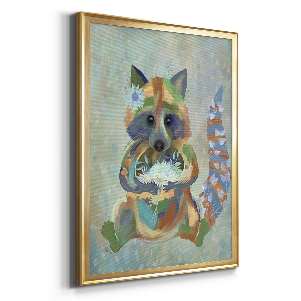 Fantastic Florals Raccoon - Modern Framed Canvas Print