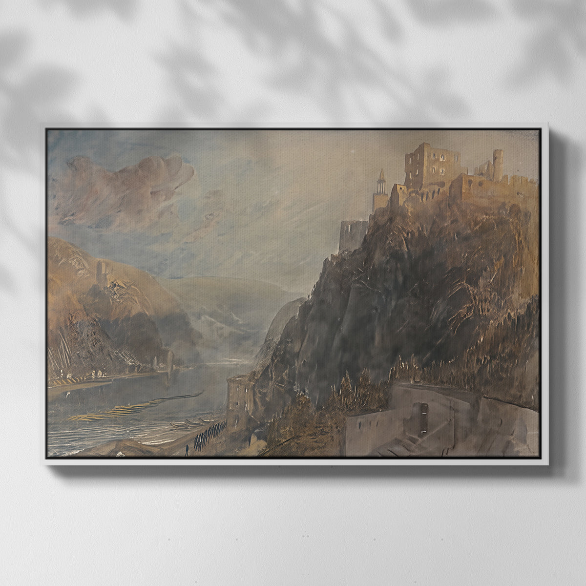 Rheinfels Looking to Katz and Gourhausen, 1817 - Floater Framed Canvas Print