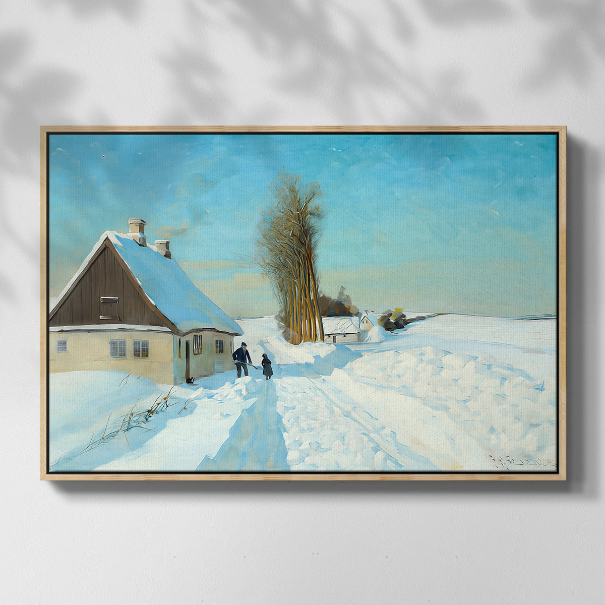 Shoveling Snow on a Beautiful Winter Day, c. 1898 - Floater Framed Canvas Print
