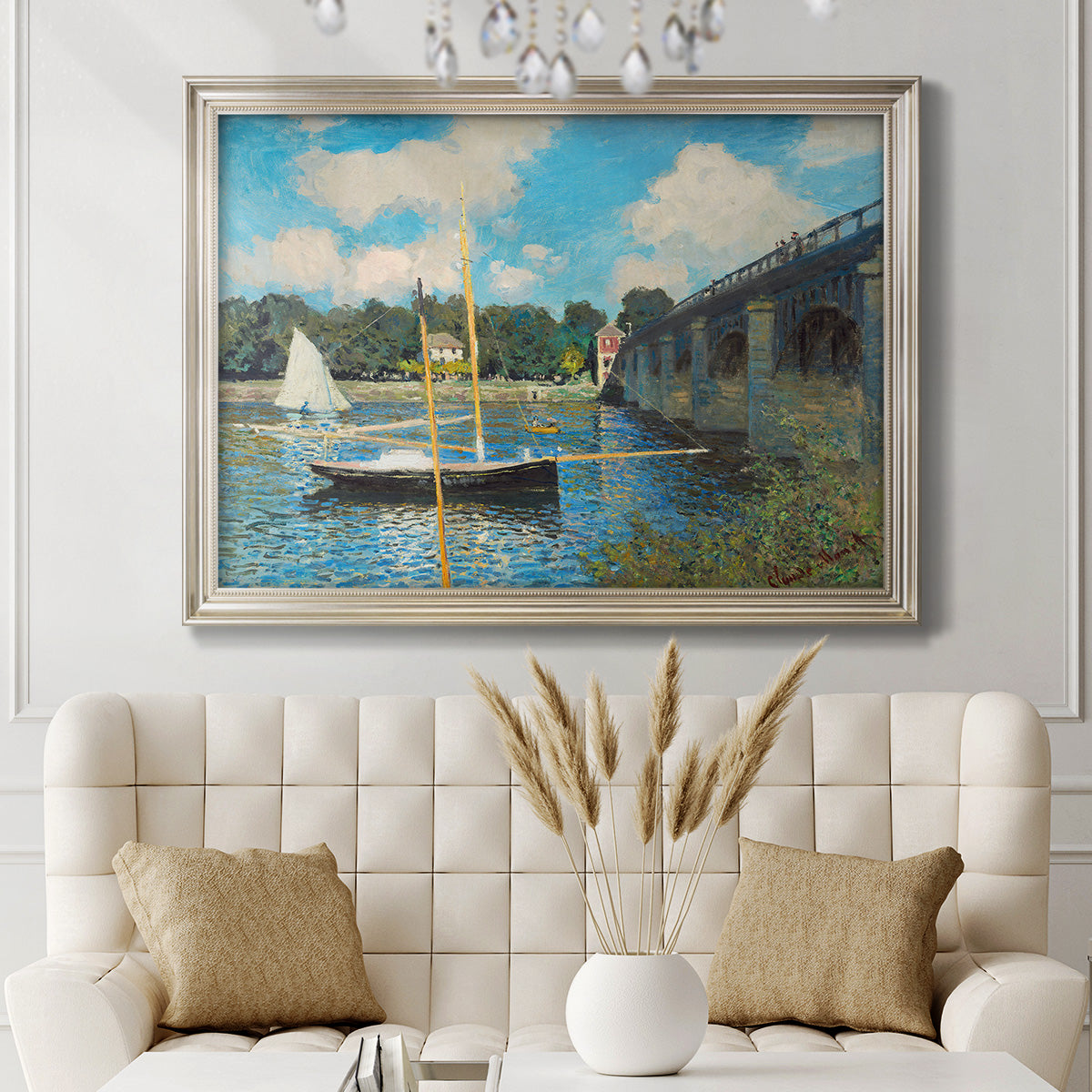 The Road Bridge At Argenteuil - Ornate Framed Canvas Print