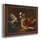 Classical religious painting of Saint Jerome with an angel by Simon Vouet printed on canvas in an ornate bronzed mahogany wood frame.