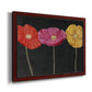 Contemporary poppy flower artwork printed on canvas in an ornate cherry burl wood frame.
