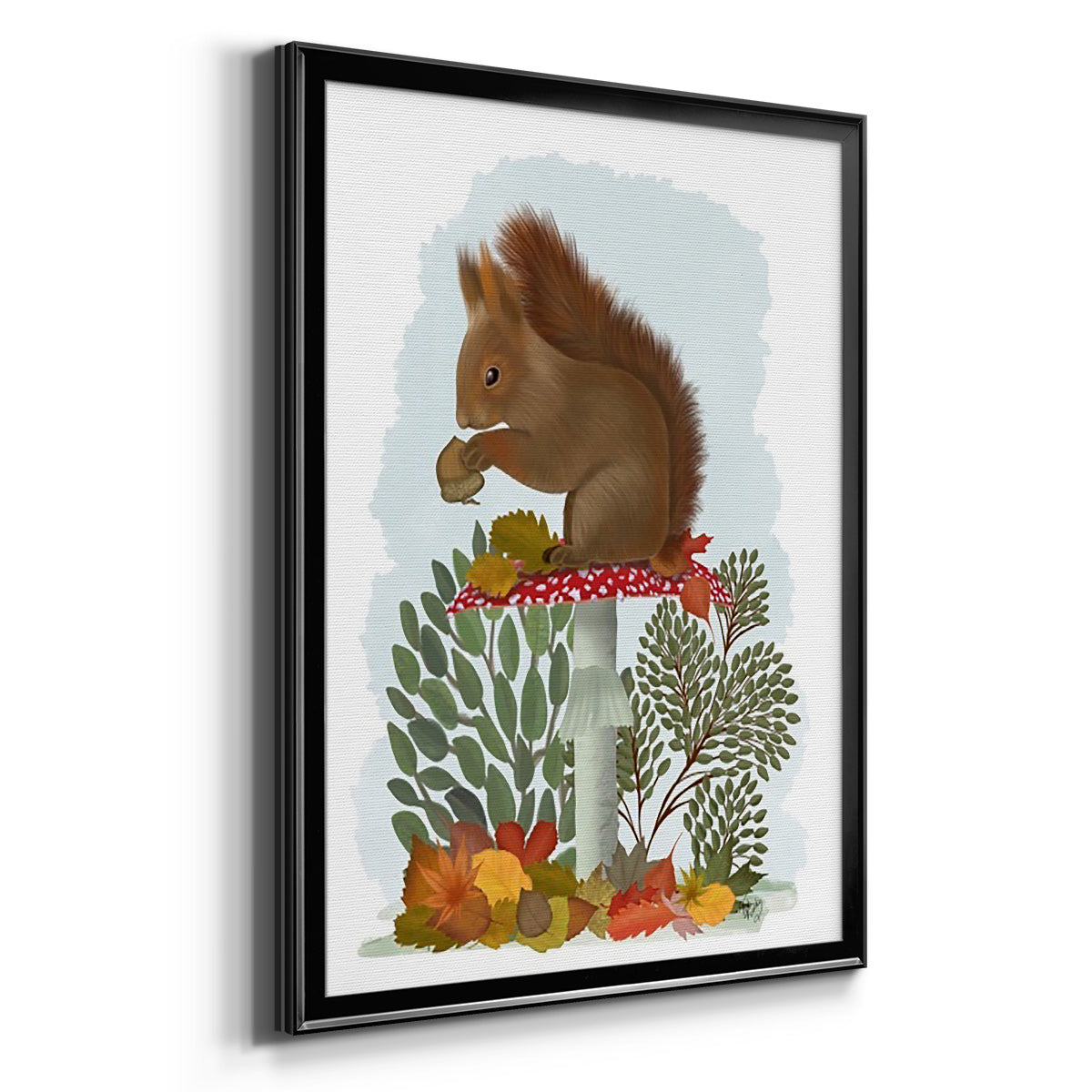 Red Squirrel On Mushroom - Modern Framed Canvas Print