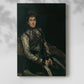 Canvas art print of a poised figure with detailed clothing and gentle tones with a soft shadow on a white background.