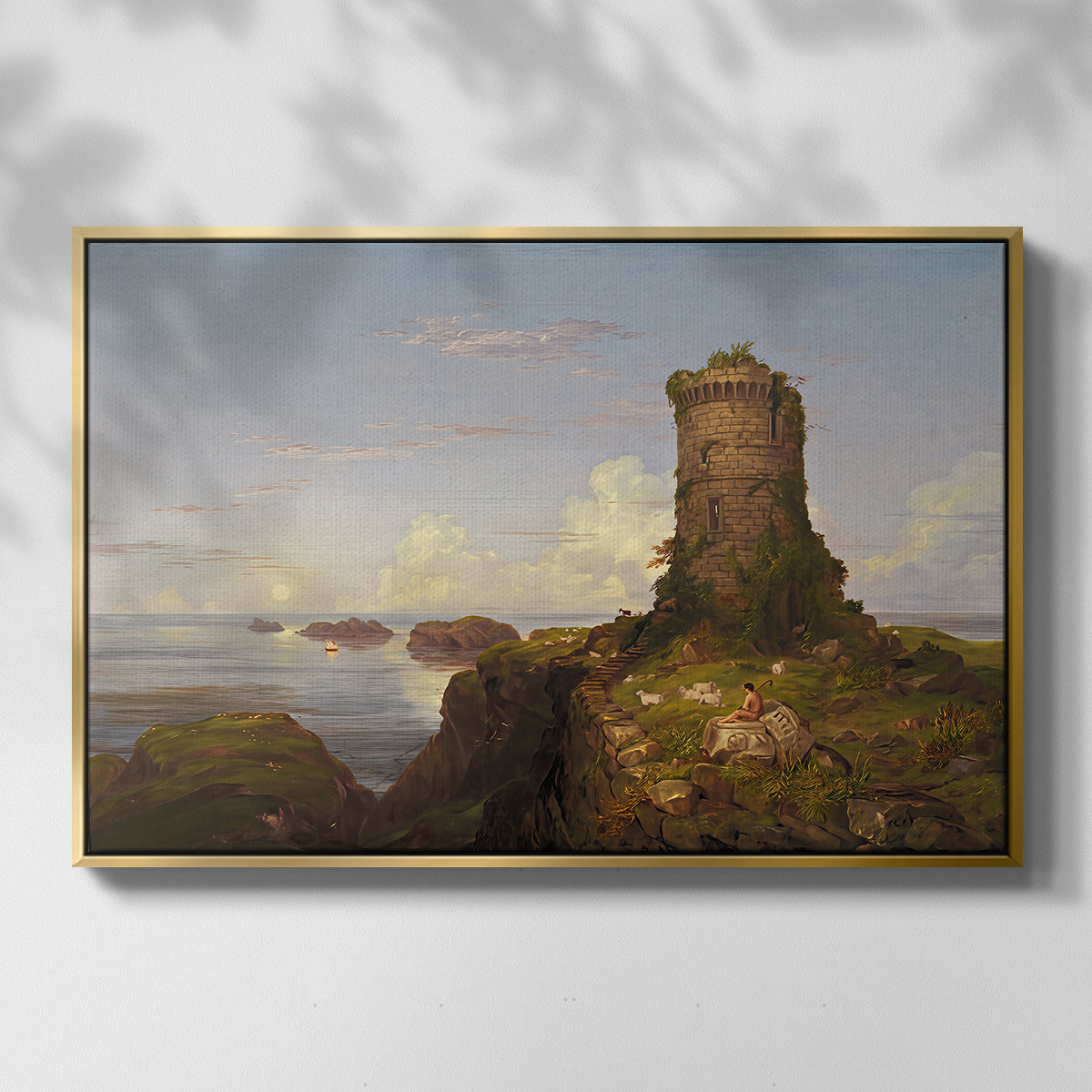 Italian Coast Scene with Ruined Tower, 1838 - Floater Framed Canvas Print