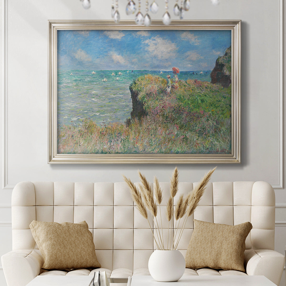 Cliff Walk At Pourville, 1882 - Ornate Framed Canvas Print