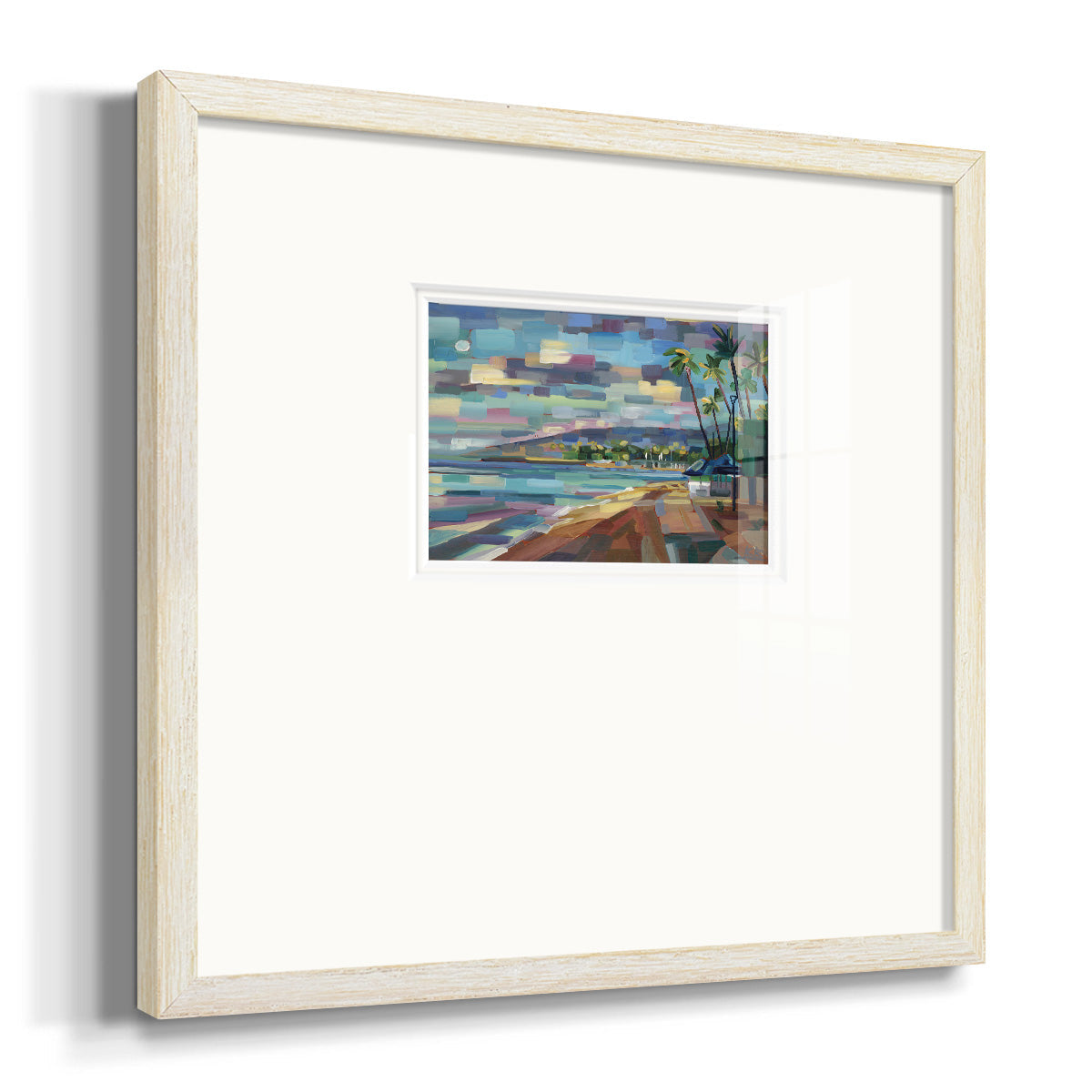 Morning Moon Over Waikiki- Premium Framed Print Double Matboard