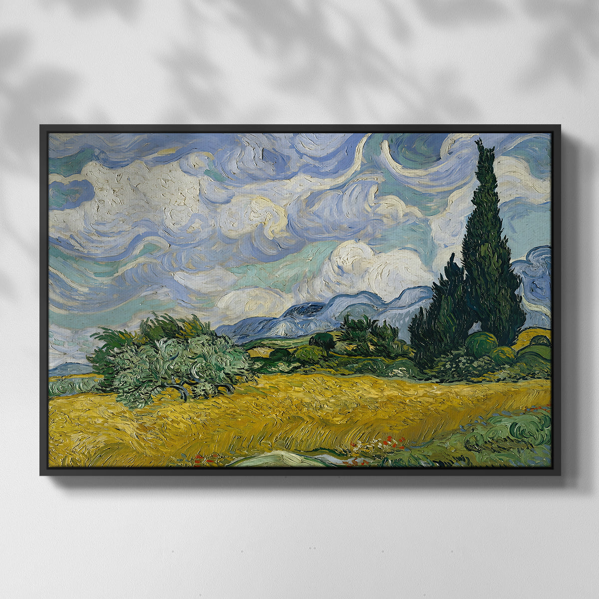 Wheat Field with Cypresses, 1889 - Floater Framed Canvas Print