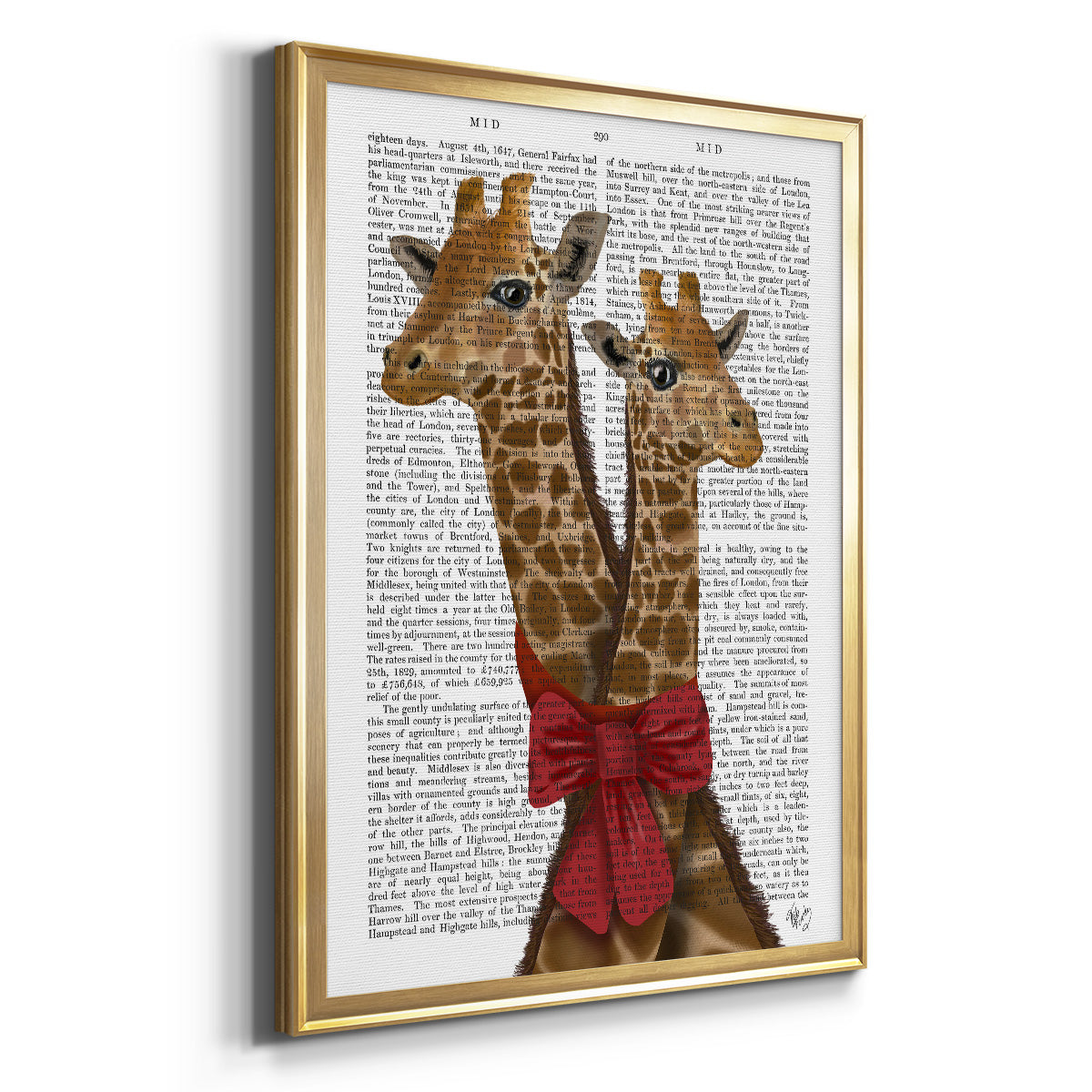 Giraffes and Bow - Modern Framed Canvas Print