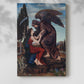 Canvas art print of a dark angelic form with strong contrast and flowing drapery with a soft shadow on a white background.