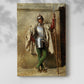 Canvas art print of a solitary figure in military attire with composed posture with a soft shadow on a white background.