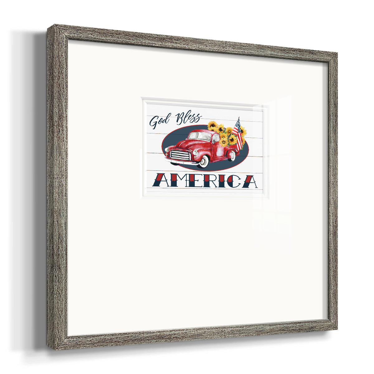 God Bless America Truck Premium Framed Print Double Matboard