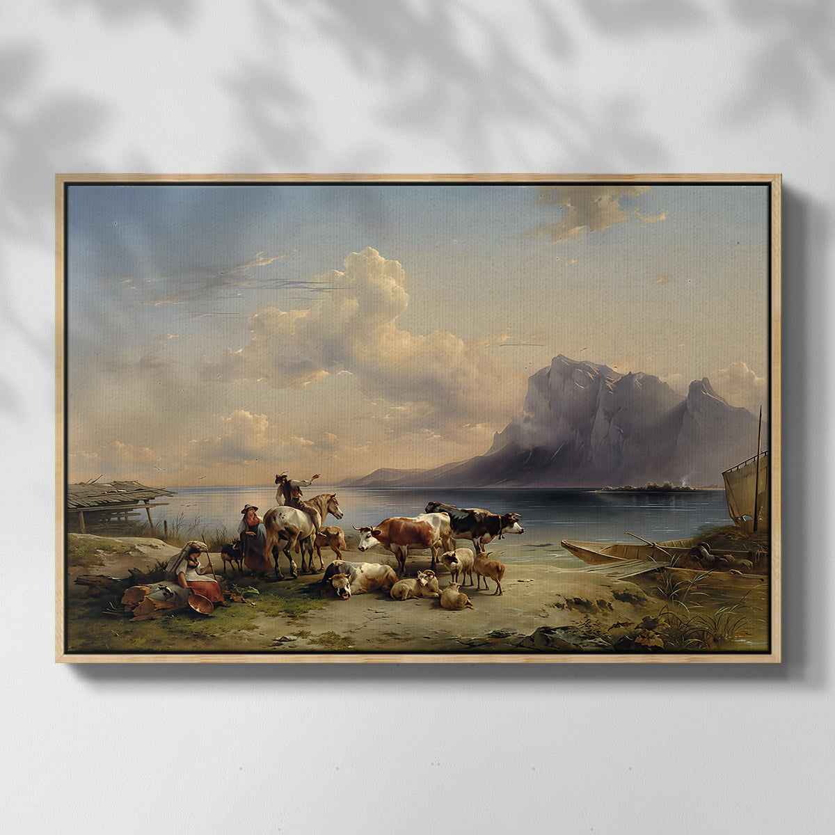 Shepherds and Cattle on Lake Attersee, 1852 - Floater Framed Canvas Print