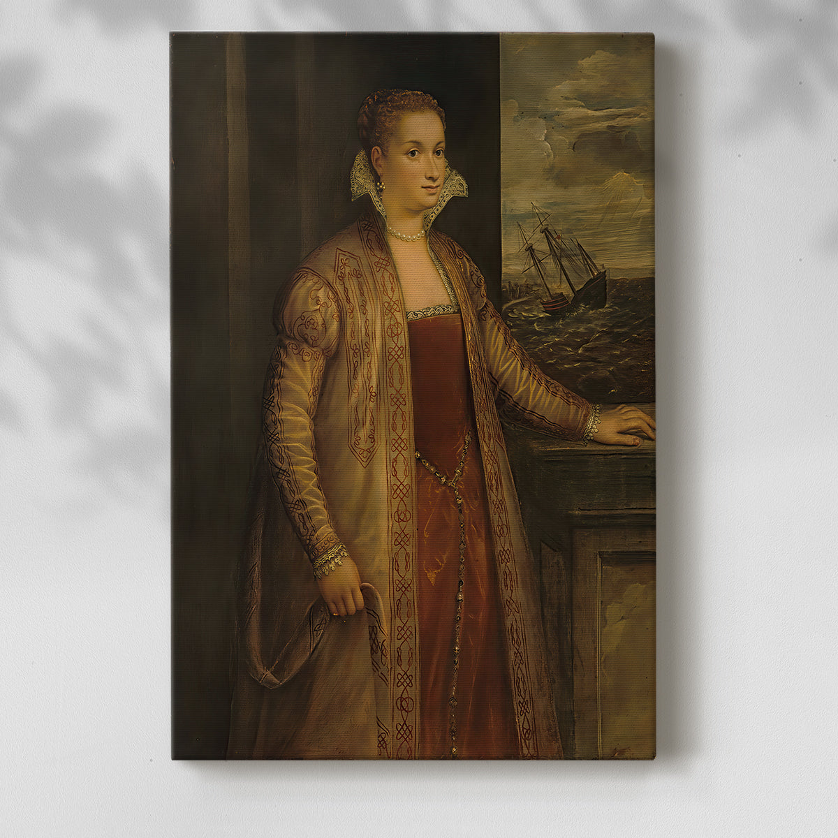 Canvas art print of a refined figure with smooth shading and gentle expression with a soft shadow on a white background.