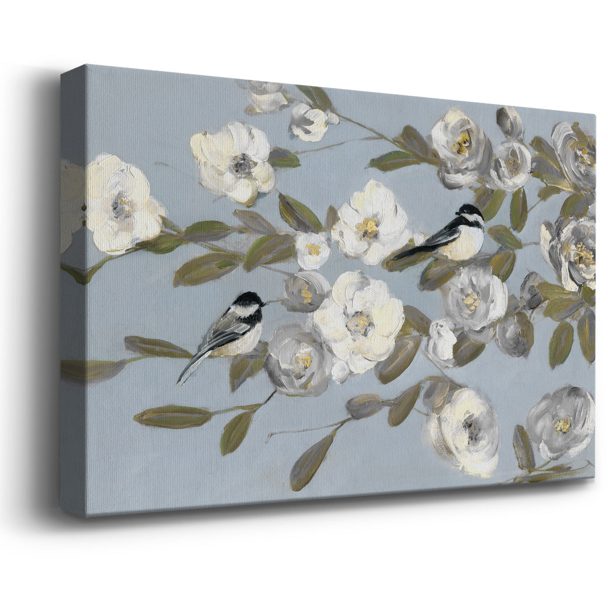 Chickadees and Blossoms I Premium Gallery Wrapped Canvas - Ready to Hang