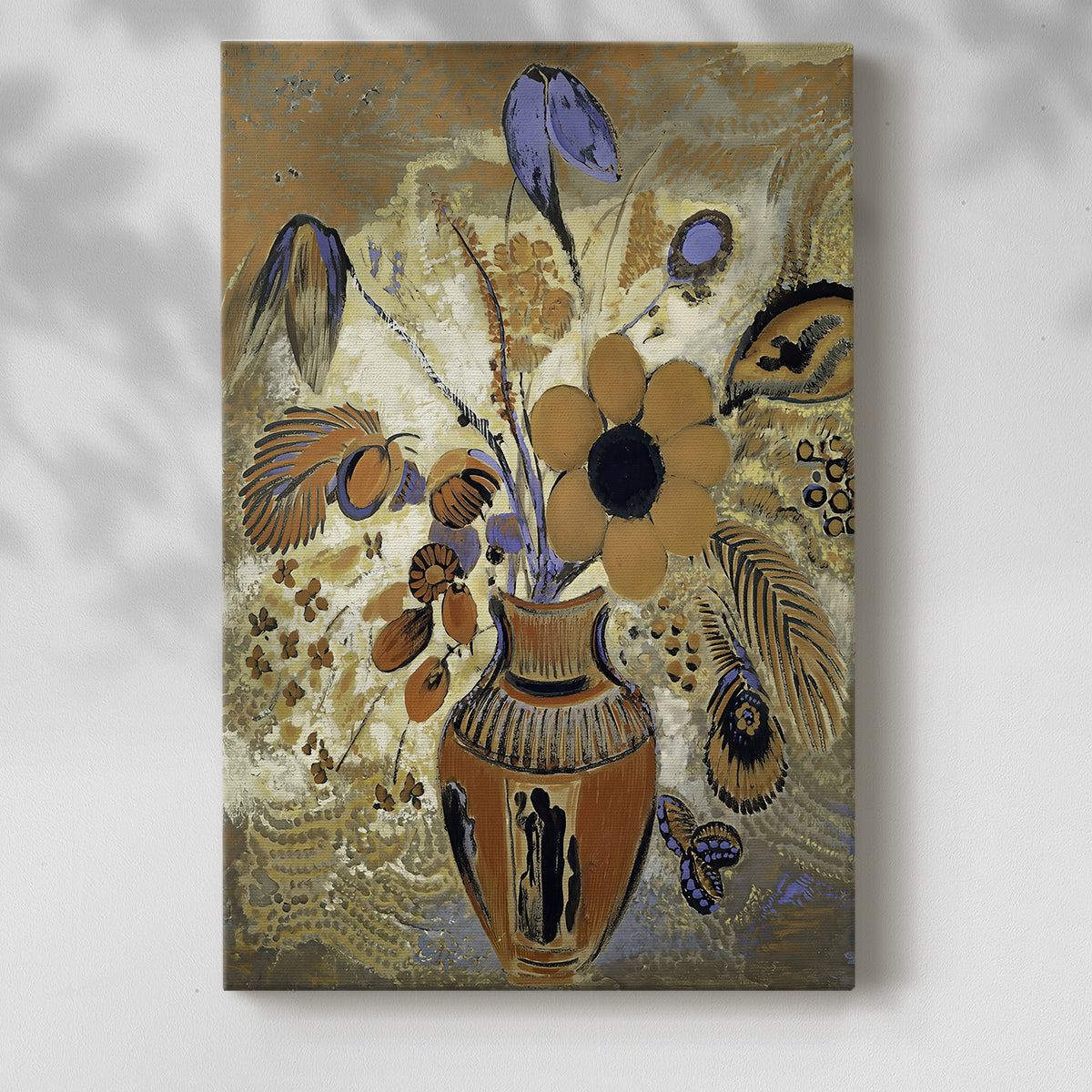 Canvas art print of a decorative arrangement with organic shapes and gentle tones with a soft shadow on a white background.
