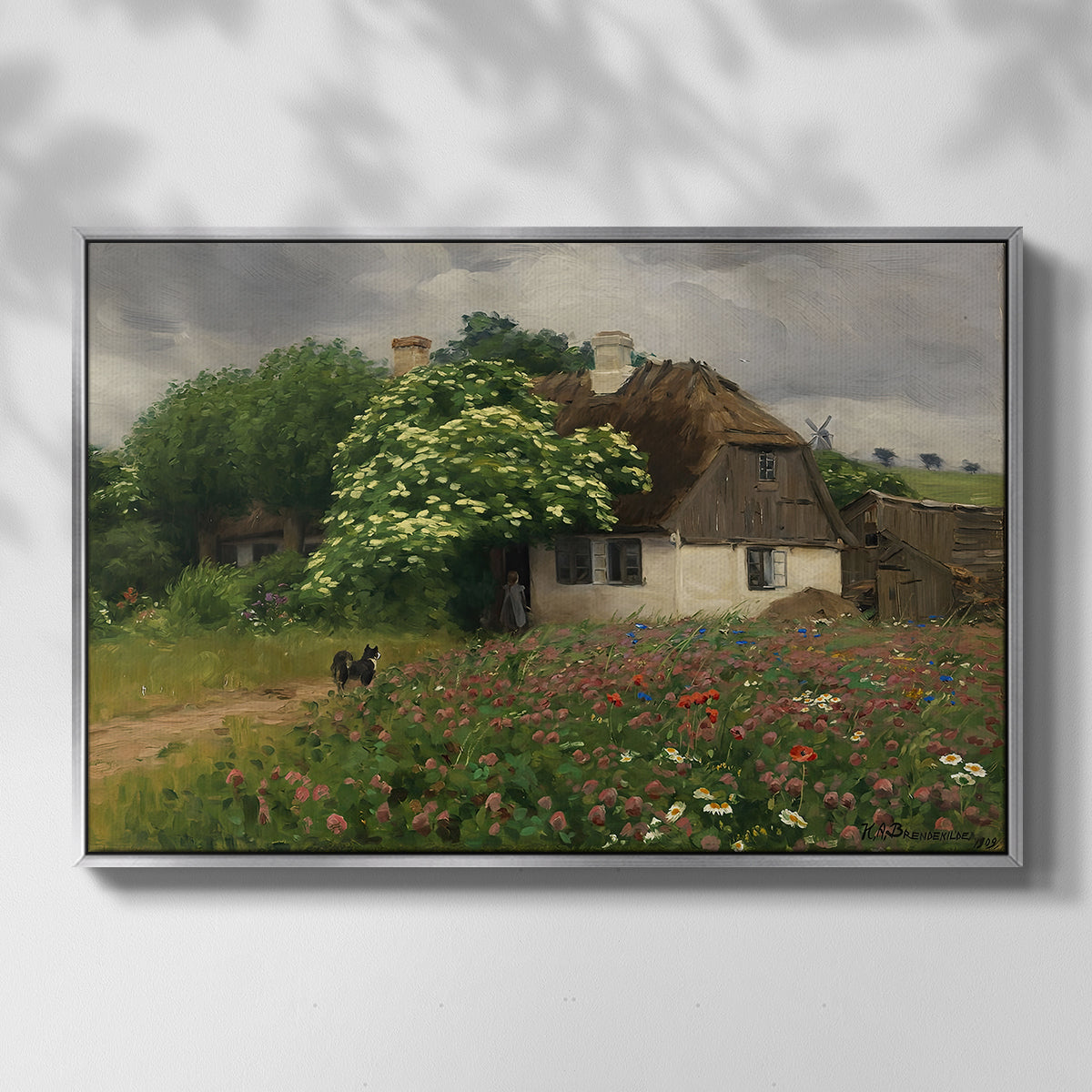Farmhouse with Meadow Flowers, 1909 - Floater Framed Canvas Print