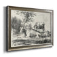 Classical pastoral landscape artwork by Nicolas Berchem printed on canvas in an ornate mottled silver frame.