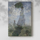 Canvas art print of a figure holding a parasol against a bright sky and soft grass with a soft shadow on a white background.
