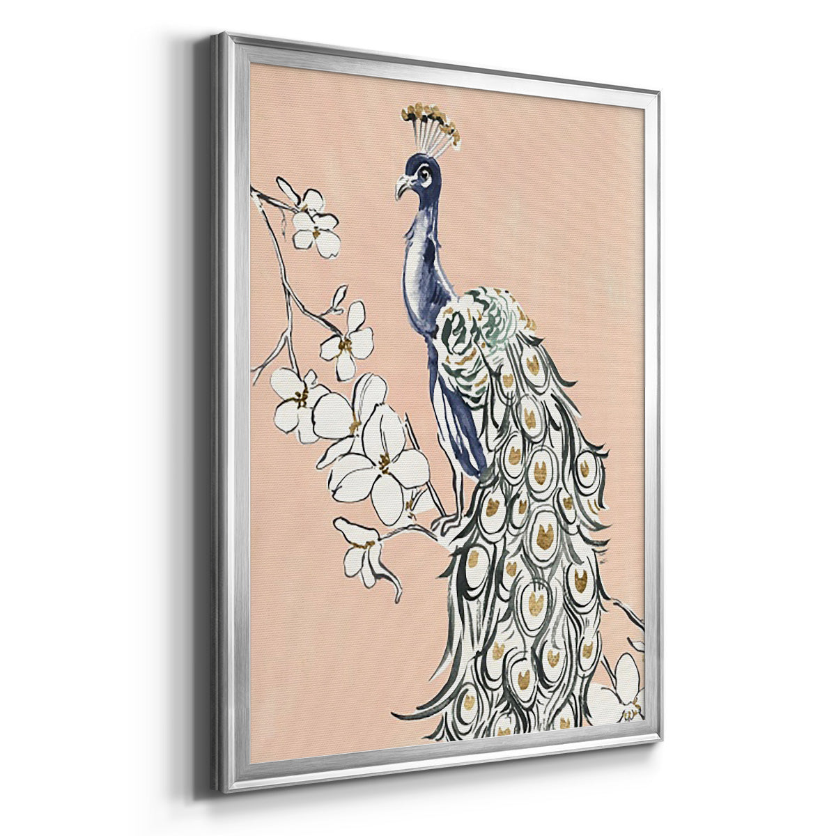 Peacock in Gold IV - Modern Framed Canvas Print