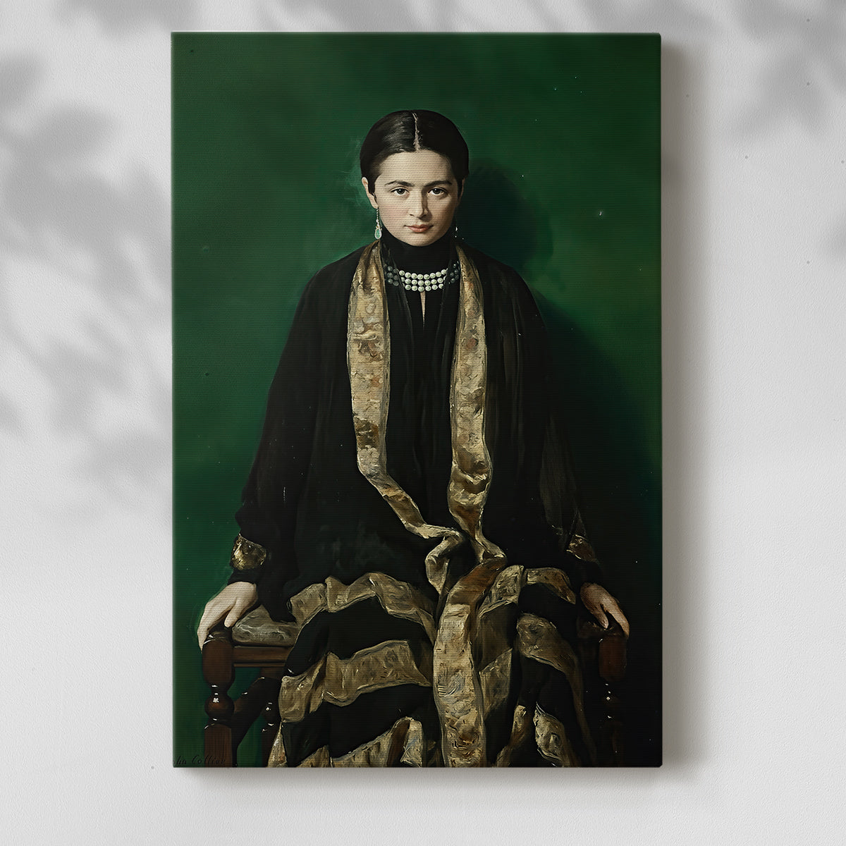 Canvas art print of a refined figure with subtle shading and calm presence with a soft shadow on a white background.