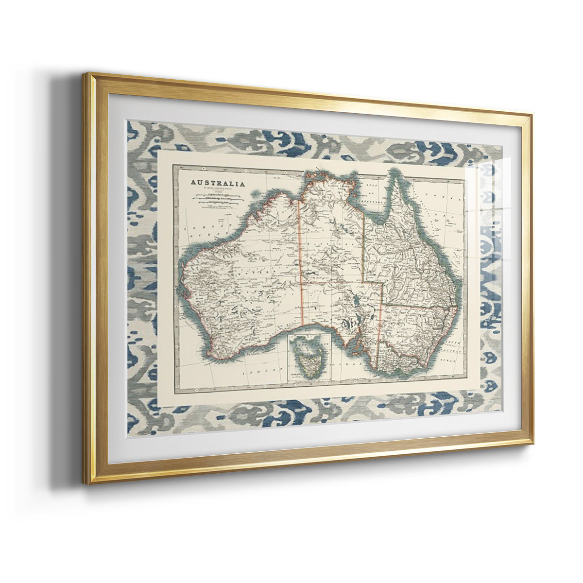 Bordered Map of Australia - Modern Framed Art Print
