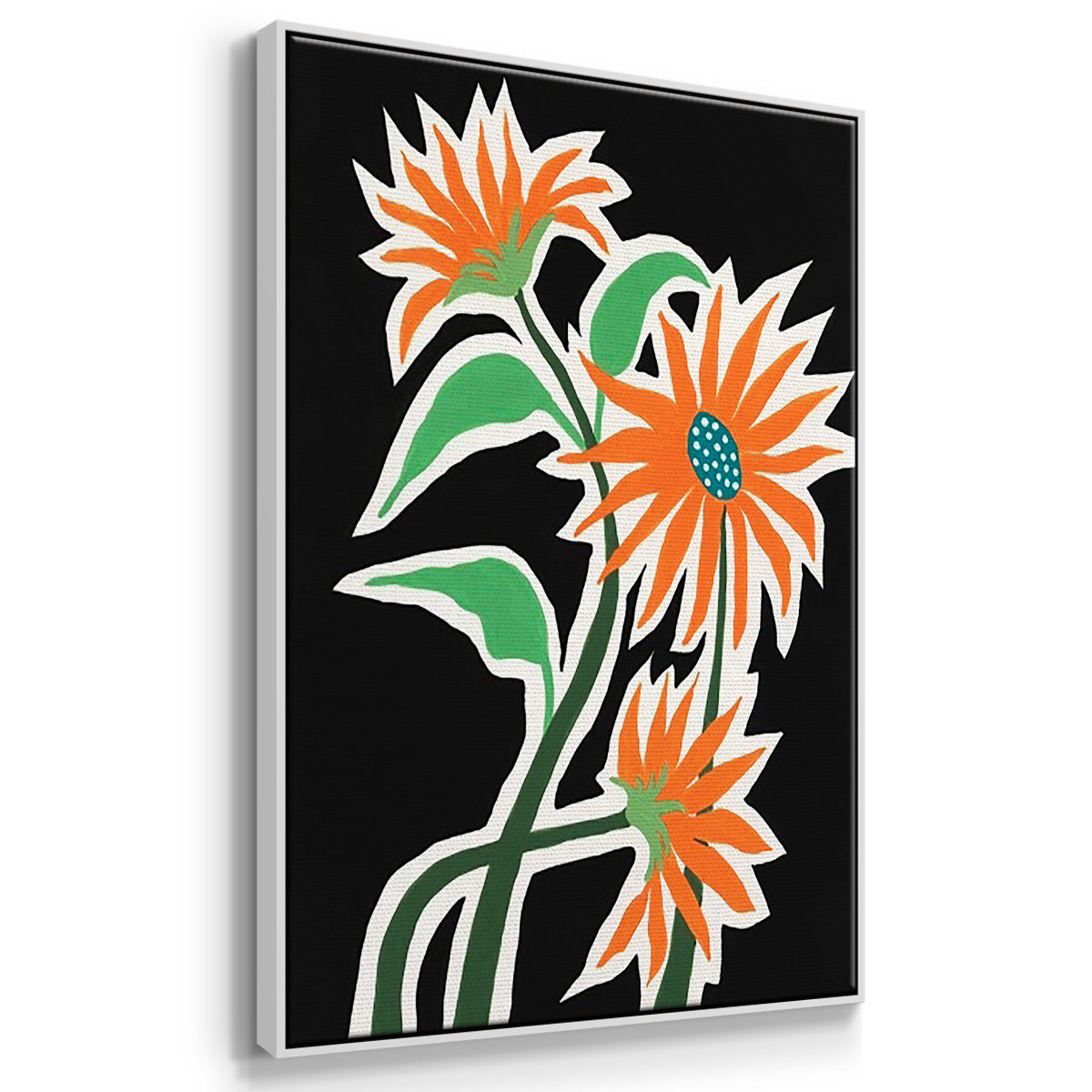 Pop Flowers I - Framed Premium Gallery Wrapped Canvas L Frame 3 Piece Set - Ready to Hang