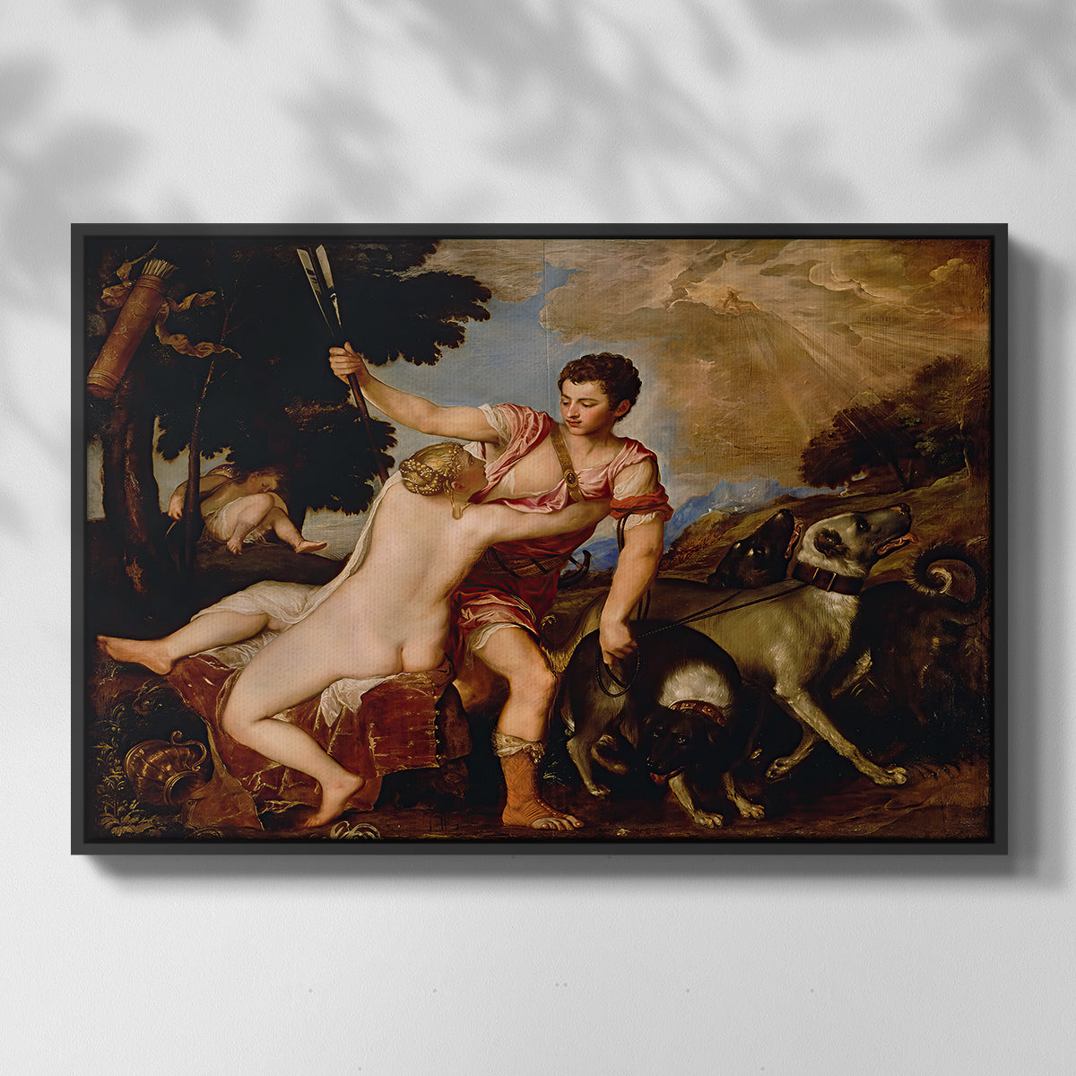Venus and Adonis, 1554 - Floater Framed Canvas Print