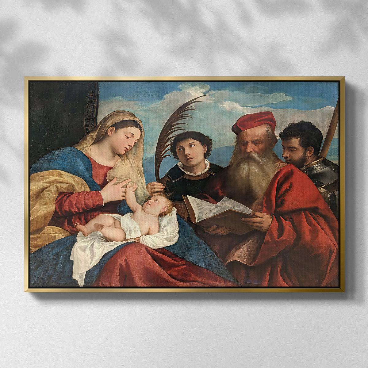 Mary and Child with Saints Stephen, Jerome and Maurice, c. 1510 - Floater Framed Canvas Print