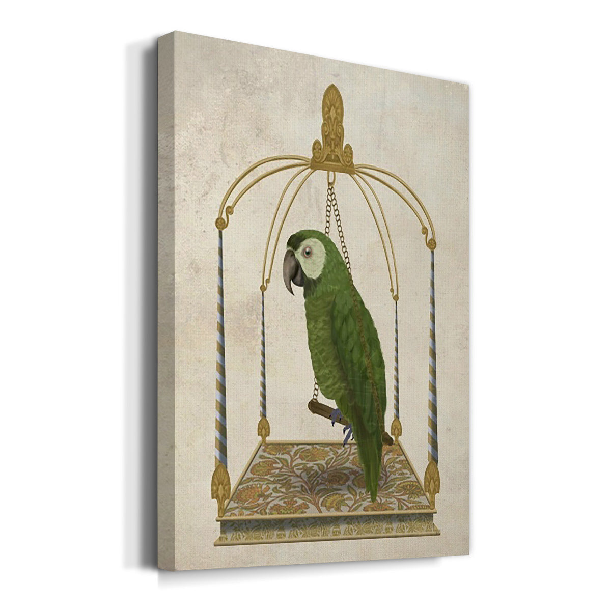 Green Parrot on Swing - Canvas Art Print