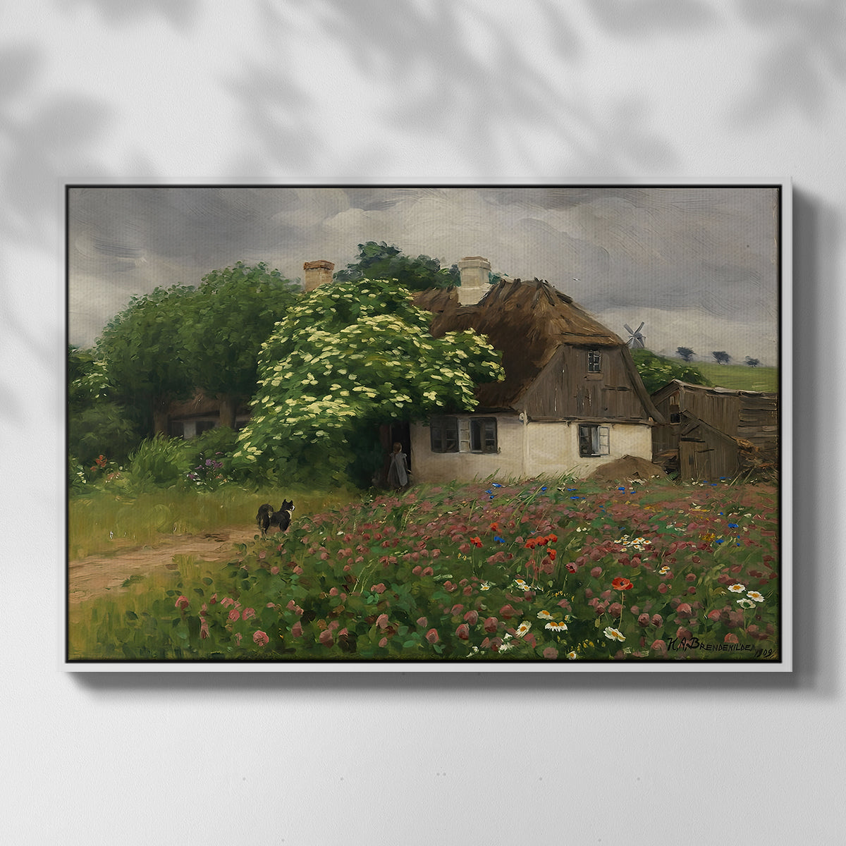 Farmhouse with Meadow Flowers, 1909 - Floater Framed Canvas Print