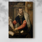 Canvas art print of a refined figure with artifacts and warm tones with a soft shadow on a white background.