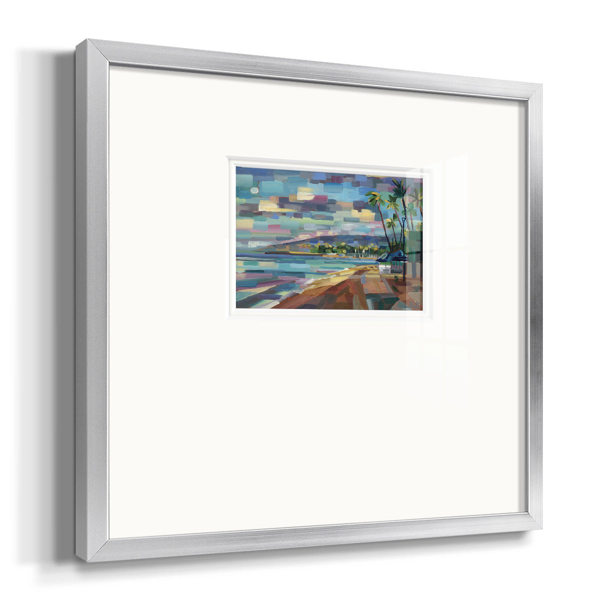 Morning Moon Over Waikiki- Premium Framed Print Double Matboard