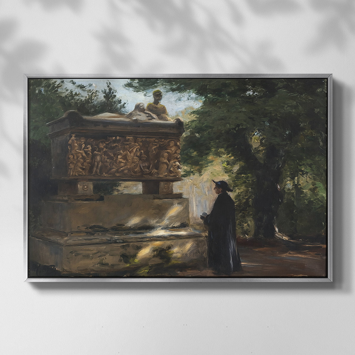 A Catholic Priest in Front of a Sarcophagus, c. 1857 - Floater Framed Canvas Print
