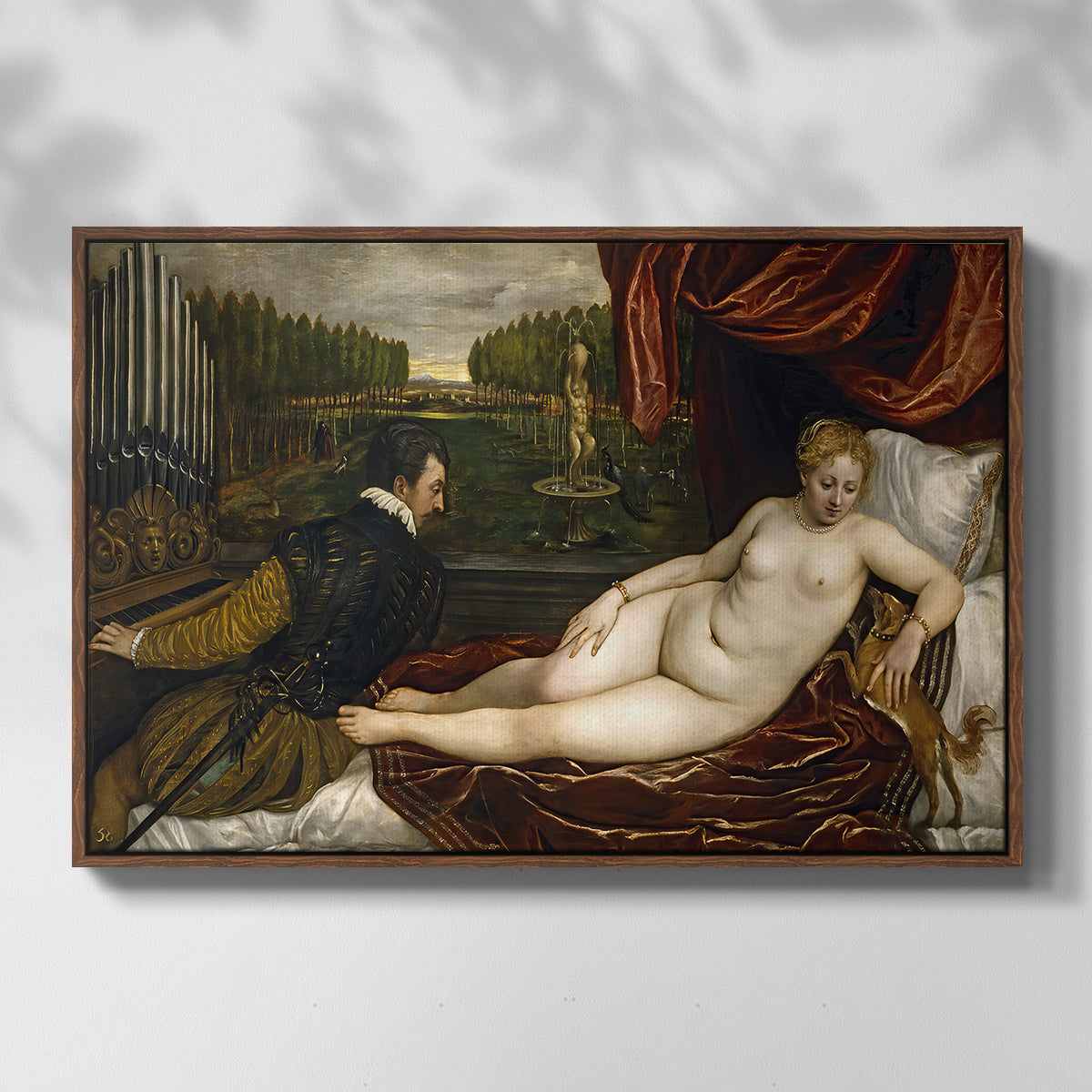 Venus with an Organist and a Dog, c. 1550 - Floater Framed Canvas Print