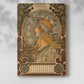 Canvas art print of a stylized female figure framed by astrological motifs with a soft shadow on a white background.